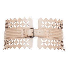 ALAIA  Vienne nude leather laser cut detail cinched corset wide belt 65cm
