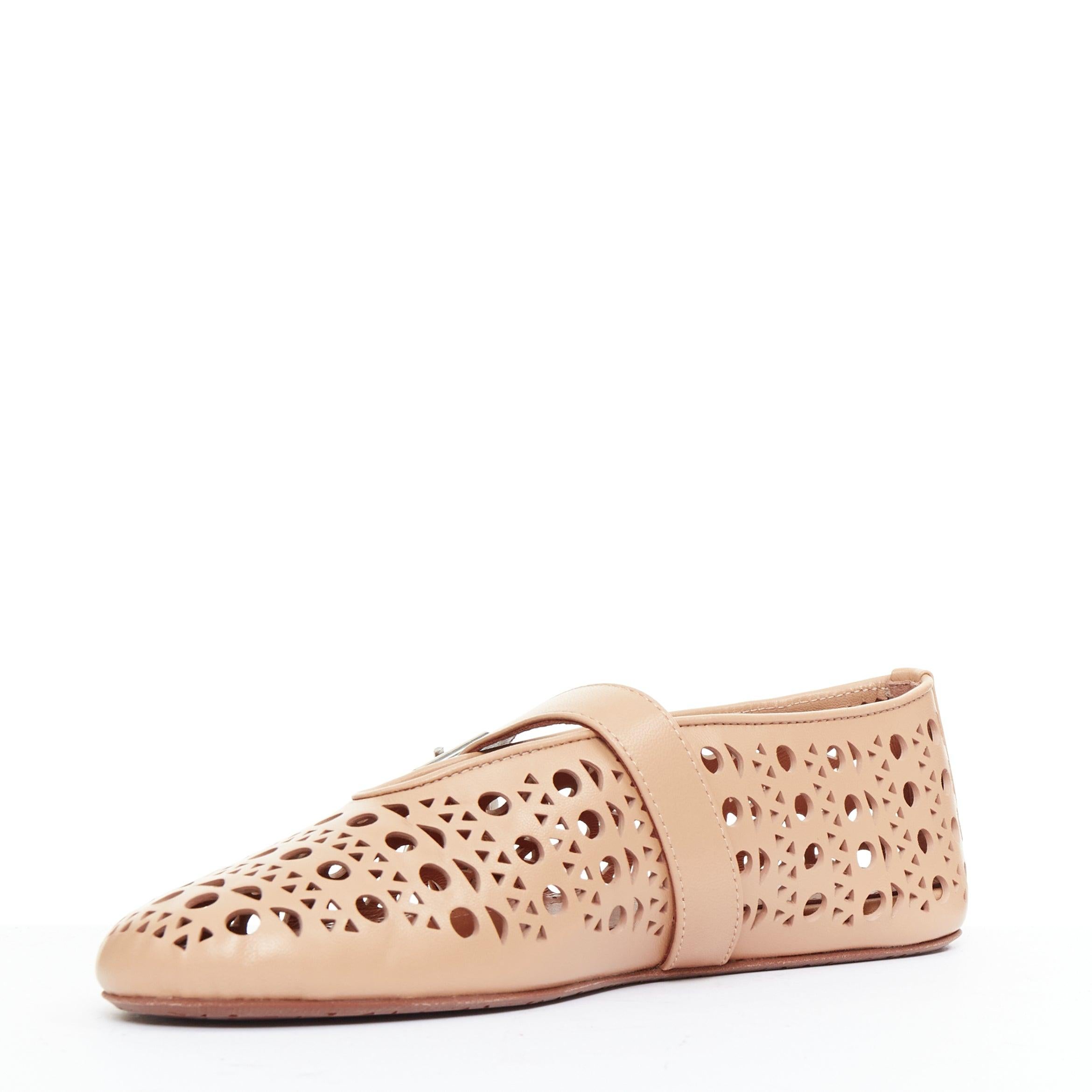 ALAIA Vienne tan Leder ausgeschnitten Schnalle maryjane Ballerina Wohnungen EU37 Damen im Angebot