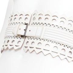 ALAIA Vienne white leather laser cut cinched corset wide belt 65cm
