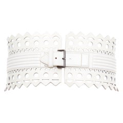 ALAIA Vienne white leather laser cut cinched corset wide belt 65cm