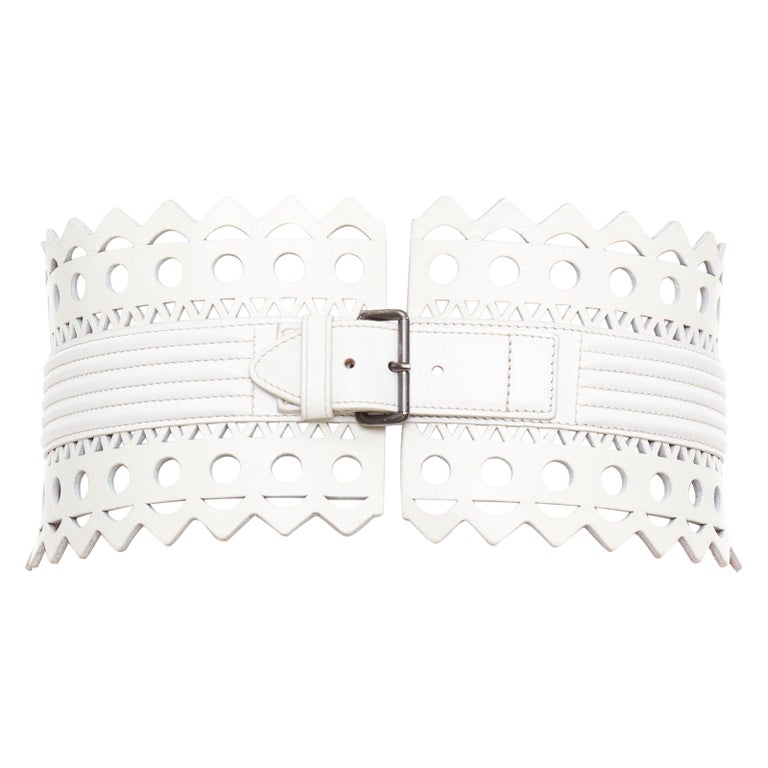 ALAIA Vienne white leather laser cut cinched corset wide 