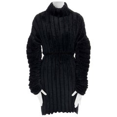 ALAIA Vintage 1990s black ribbed chenille houpette fitted dress S UK4 UK8 FR36