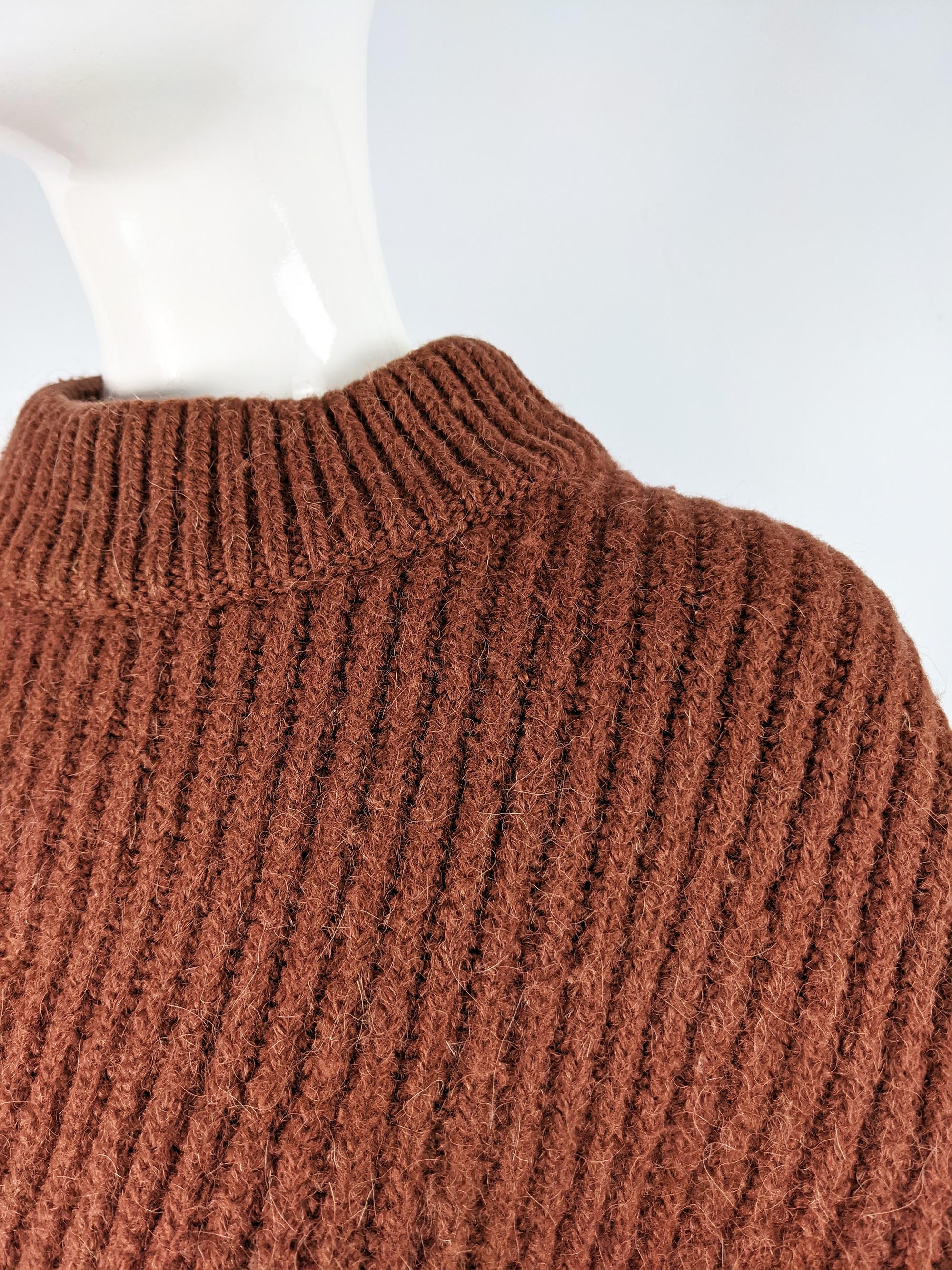Brown Alaia Vintage Alpaca & Wool Ribbed Knit Crop Sweater, 1985