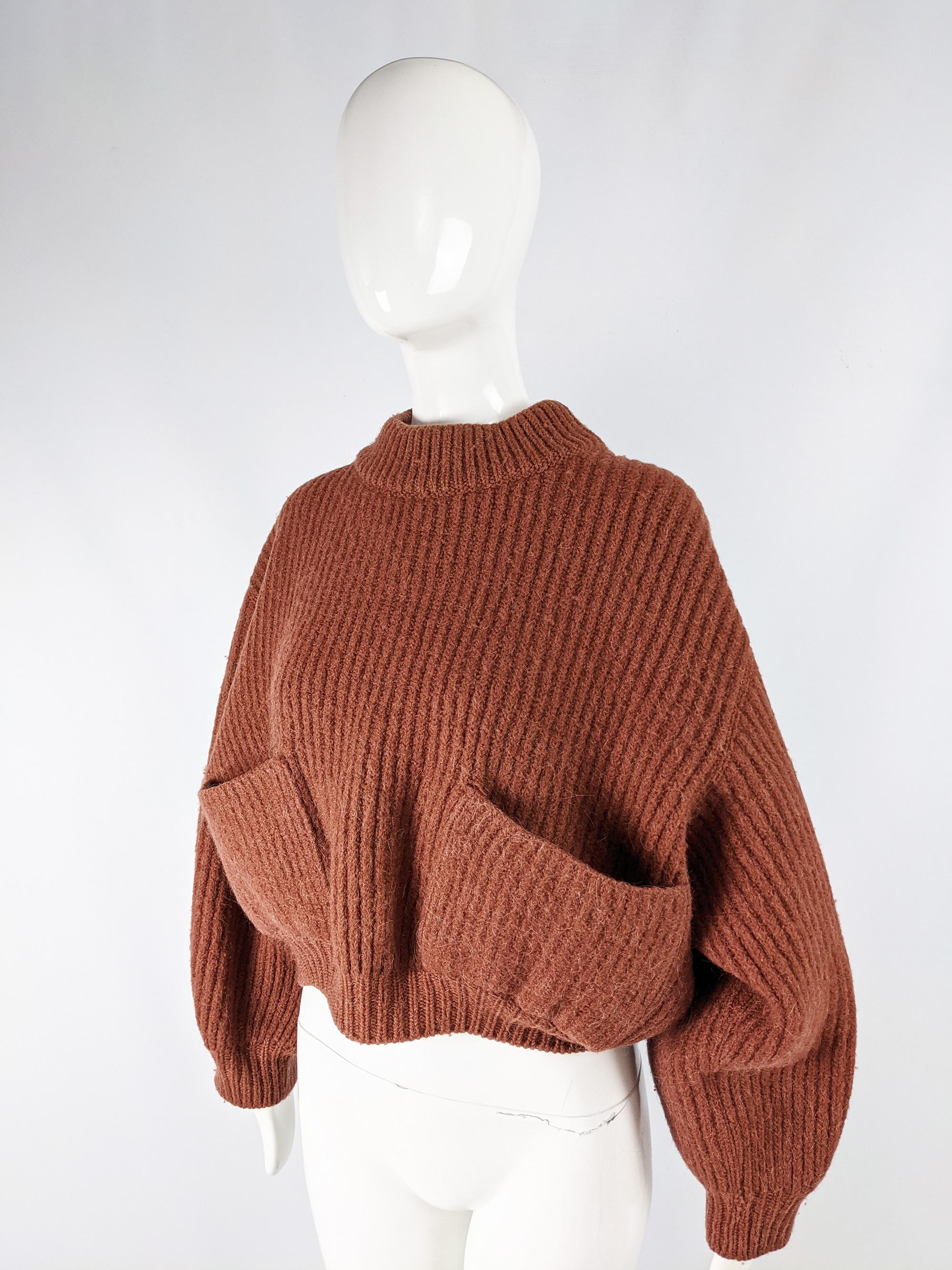 Alaia Vintage Alpaca & Wool Ribbed Knit Crop Sweater, 1985 In Good Condition In Doncaster, South Yorkshire
