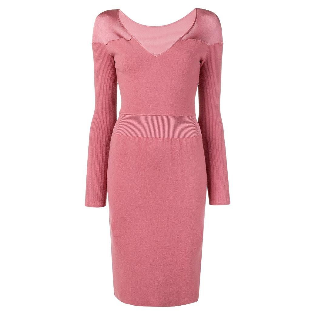 Alaïa Vintage antique pink wool midi 2000s long-sleeves dress For Sale