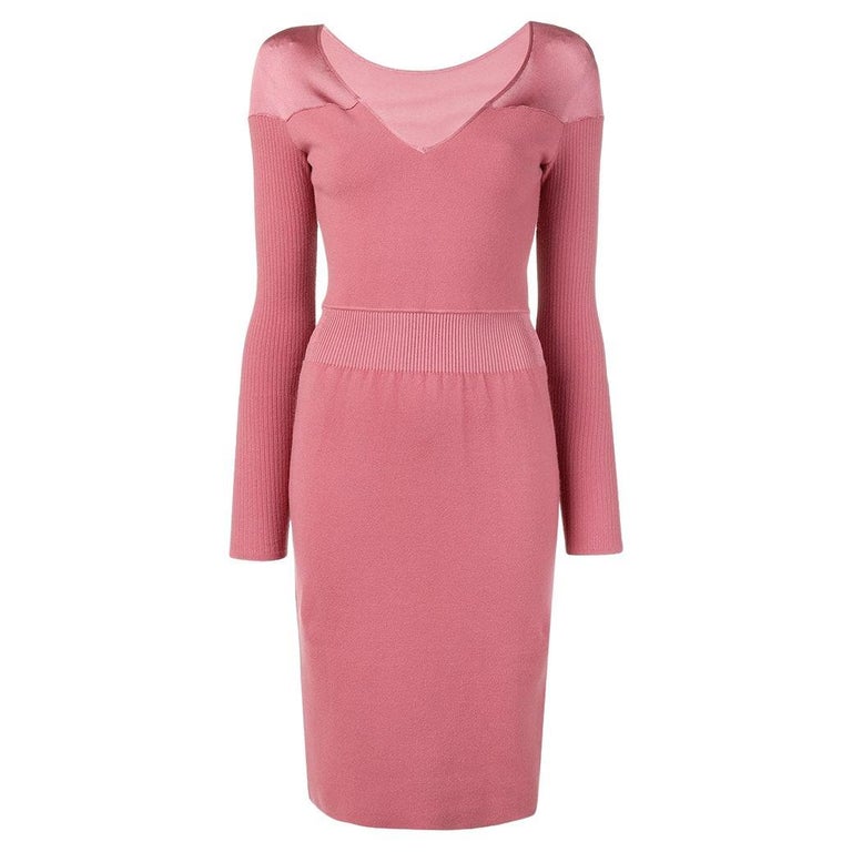 Alaïa Vintage antique pink wool midi 2000s long-sleeves dress For Sale ...
