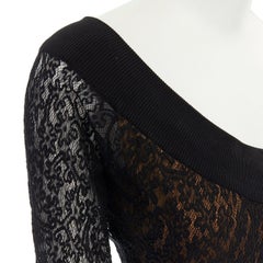 ALAIA Vintage AW90 black lace nude lined illusion bodycon mini dress S UK4 UK8