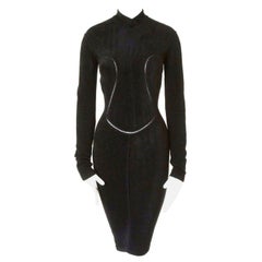 ALAIA Vintage AW91 black chenille ladder stitch bodycon mini dress XS ...