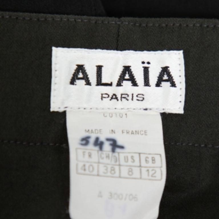 Alaia Vintage Black Cotton & Wool Slit Detail Midi Skirt M For Sale 1