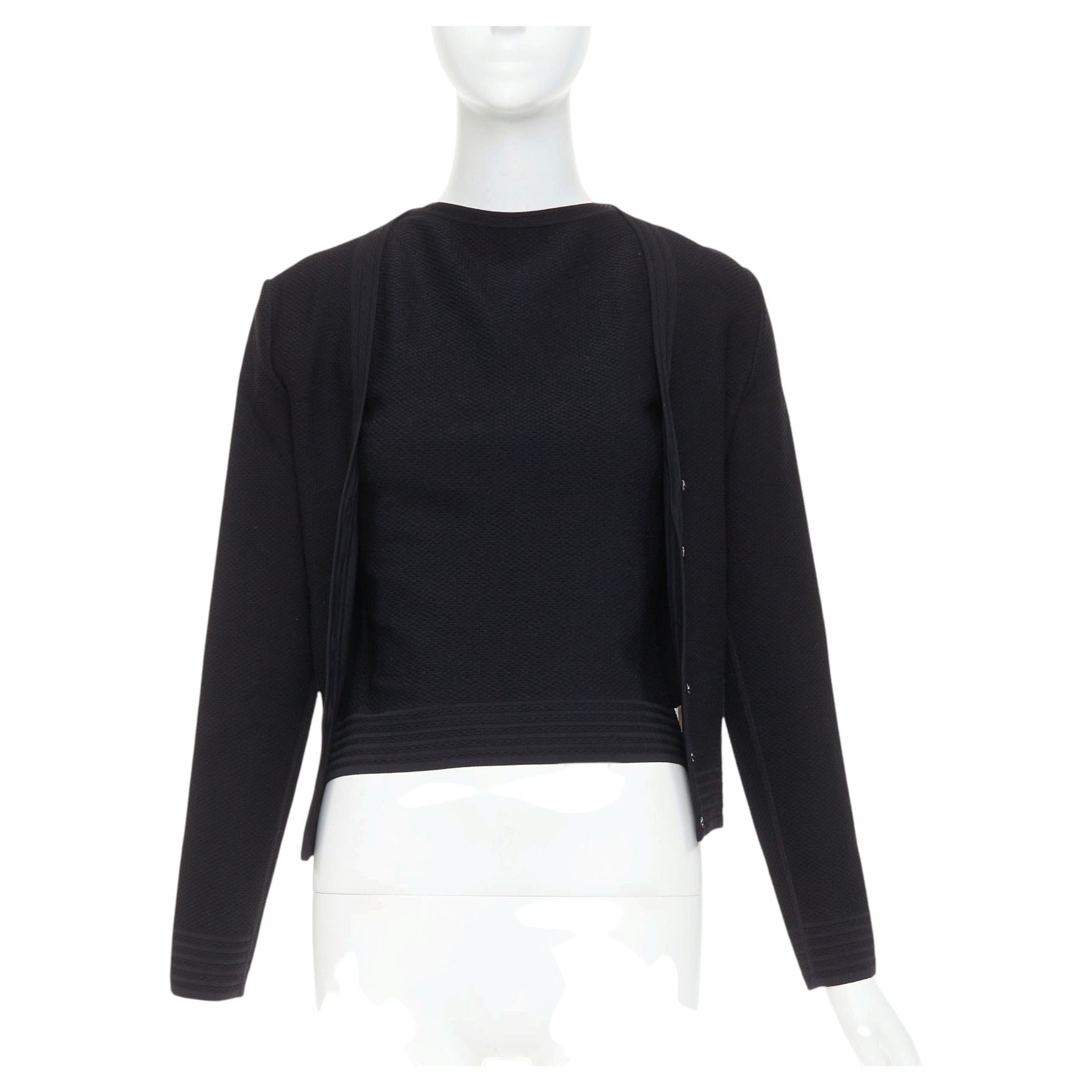 ALAIA Vintage black garter stitch knit button cardigan sleeveless top set L