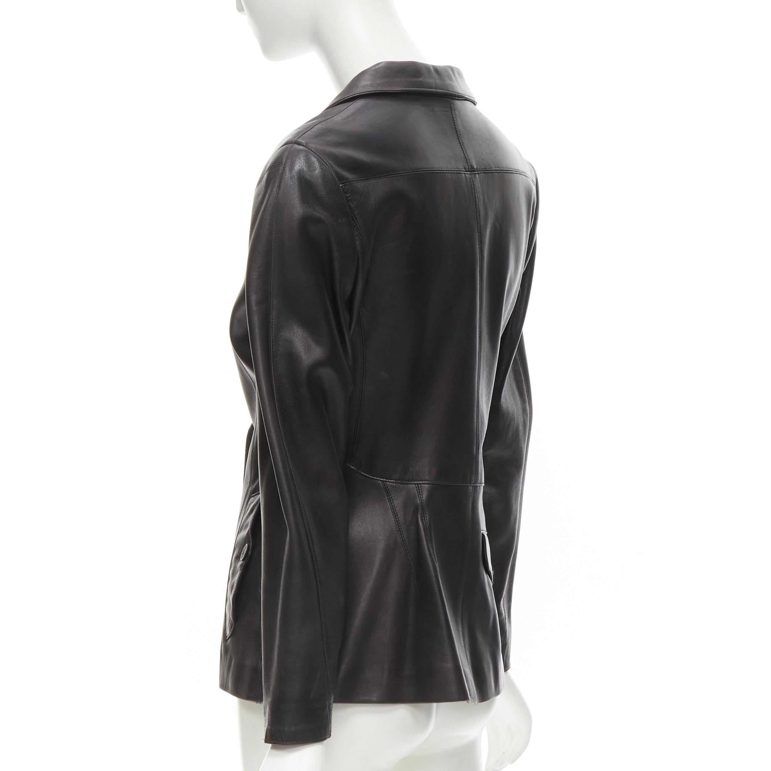 Black ALAIA Vintage black leather double breasted power shoulder fitted jacket  M