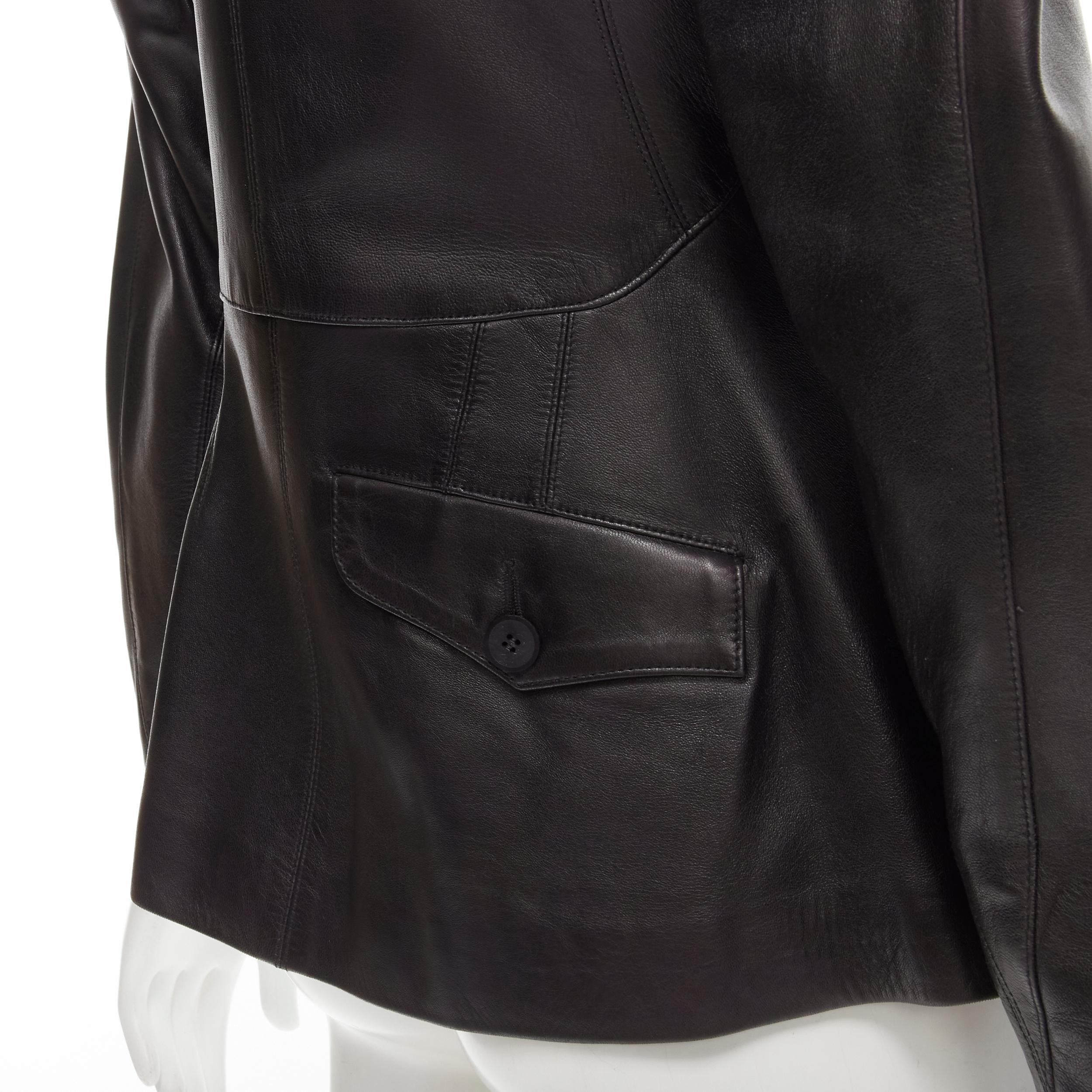 ALAIA Vintage black leather double breasted power shoulder fitted jacket  M In Good Condition In Hong Kong, NT