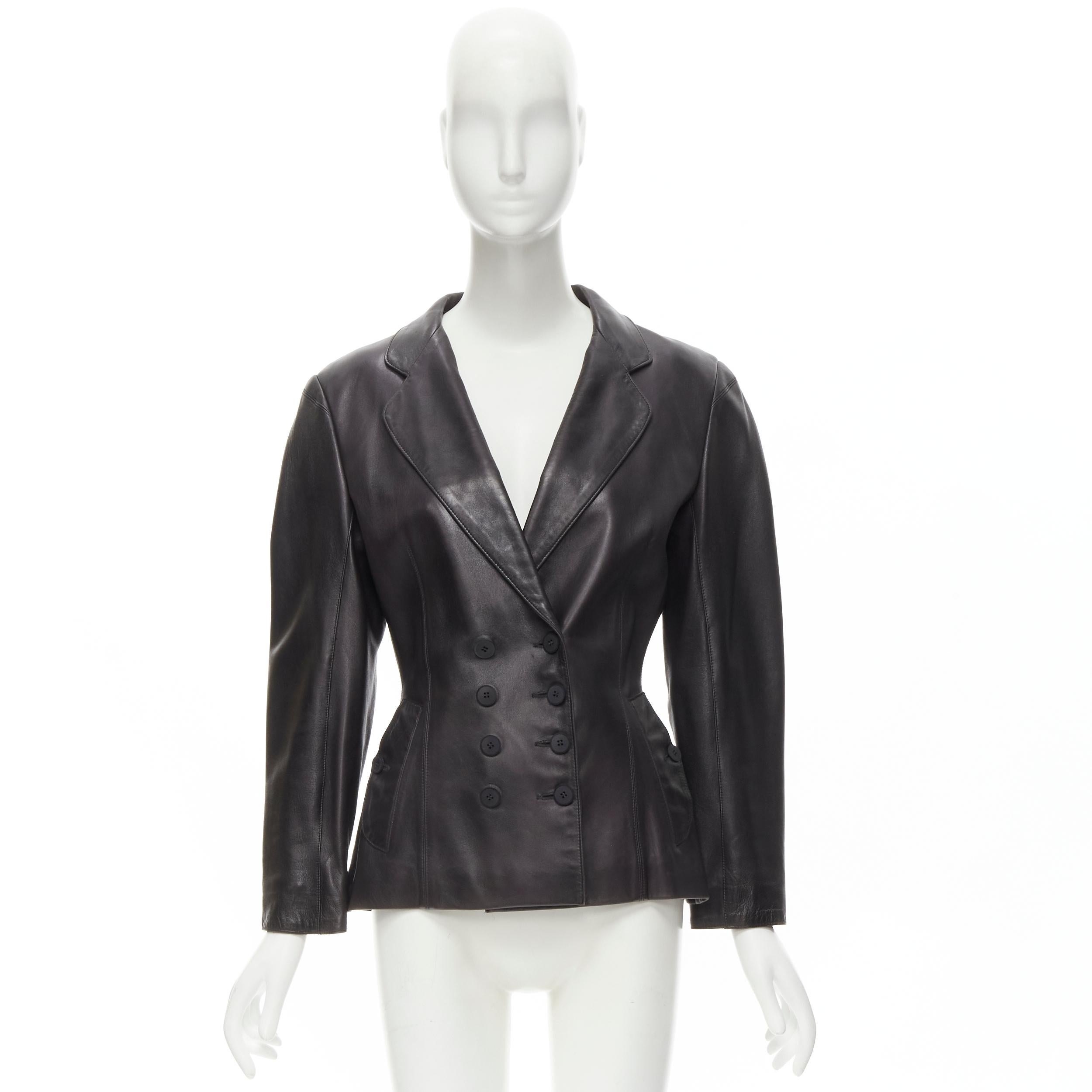 Women's ALAIA Vintage black leather double breasted power shoulder fitted jacket  M