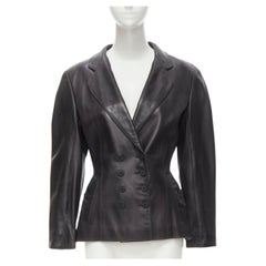ALAIA Vintage black leather double breasted power shoulder fitted jacket  M