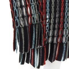 ALAIA Vintage black multi open knit fringe hem wool dress S UK4 UK8 IT40 FR36