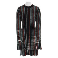 ALAIA Vintage black multi open knit fringe hem wool dress S UK4 UK8 IT40 FR36