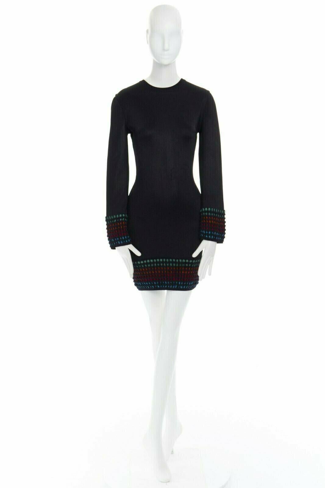 ALAIA Vintage black multicoloured crochet hem bodycon dress LBD US4 S For Sale 6