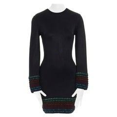 ALAIA Vintage black multicoloured crochet hem bodycon dress LBD US4 S