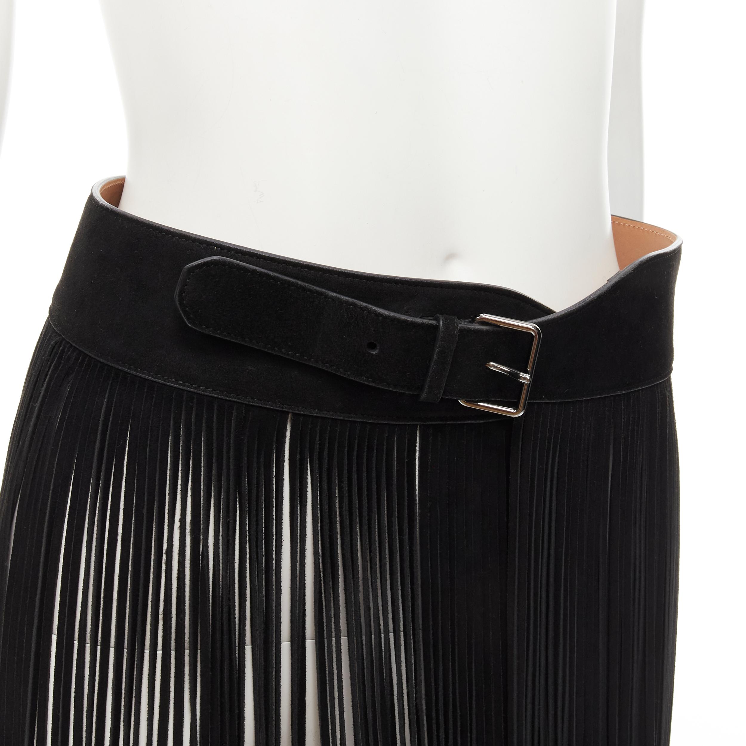 ALAIA Vintage black suede leather fringe skirt statement belt 80cm 
Reference: AEMA/A00046 
Brand: Alaia 
Material: Suede 
Color: Black 
Pattern: Solid 
Closure: Buckle 
Made in: France 

CONDITION: 
Condition: Excellent, this item was pre-owned and
