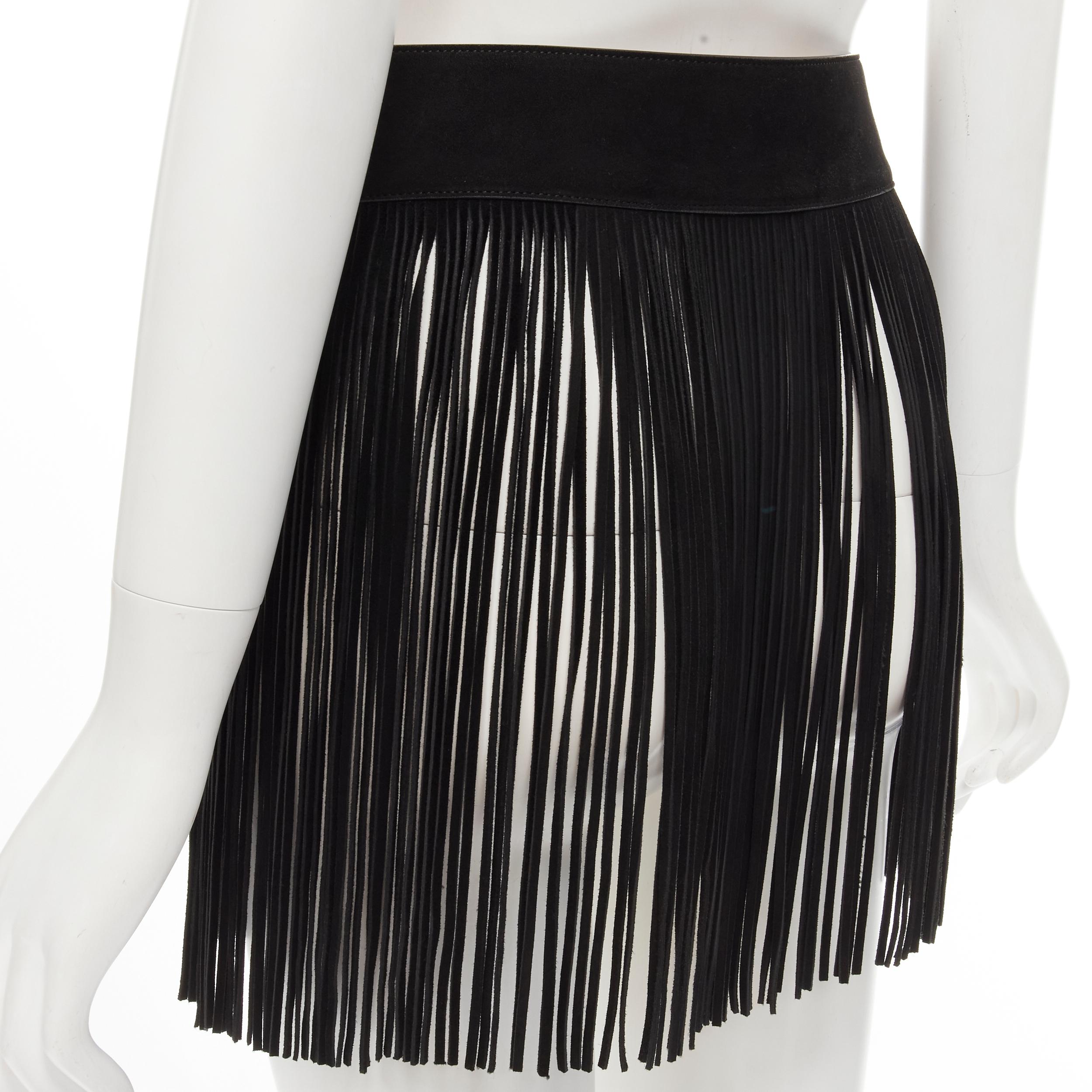 ALAIA Vintage black suede leather fringe skirt statement belt  80cm In Excellent Condition In Hong Kong, NT