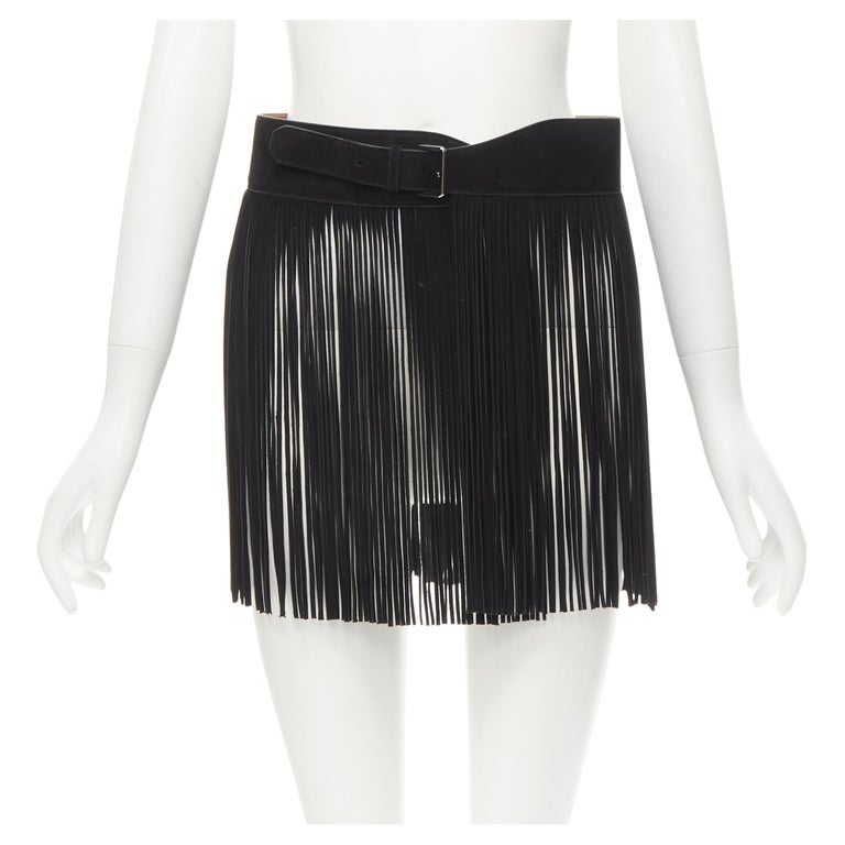ALAIA Vintage black suede leather fringe skirt statement  display picture 3