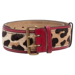Alaïa Vintage burgundy leather 90s belt covered with leopard print calf hair