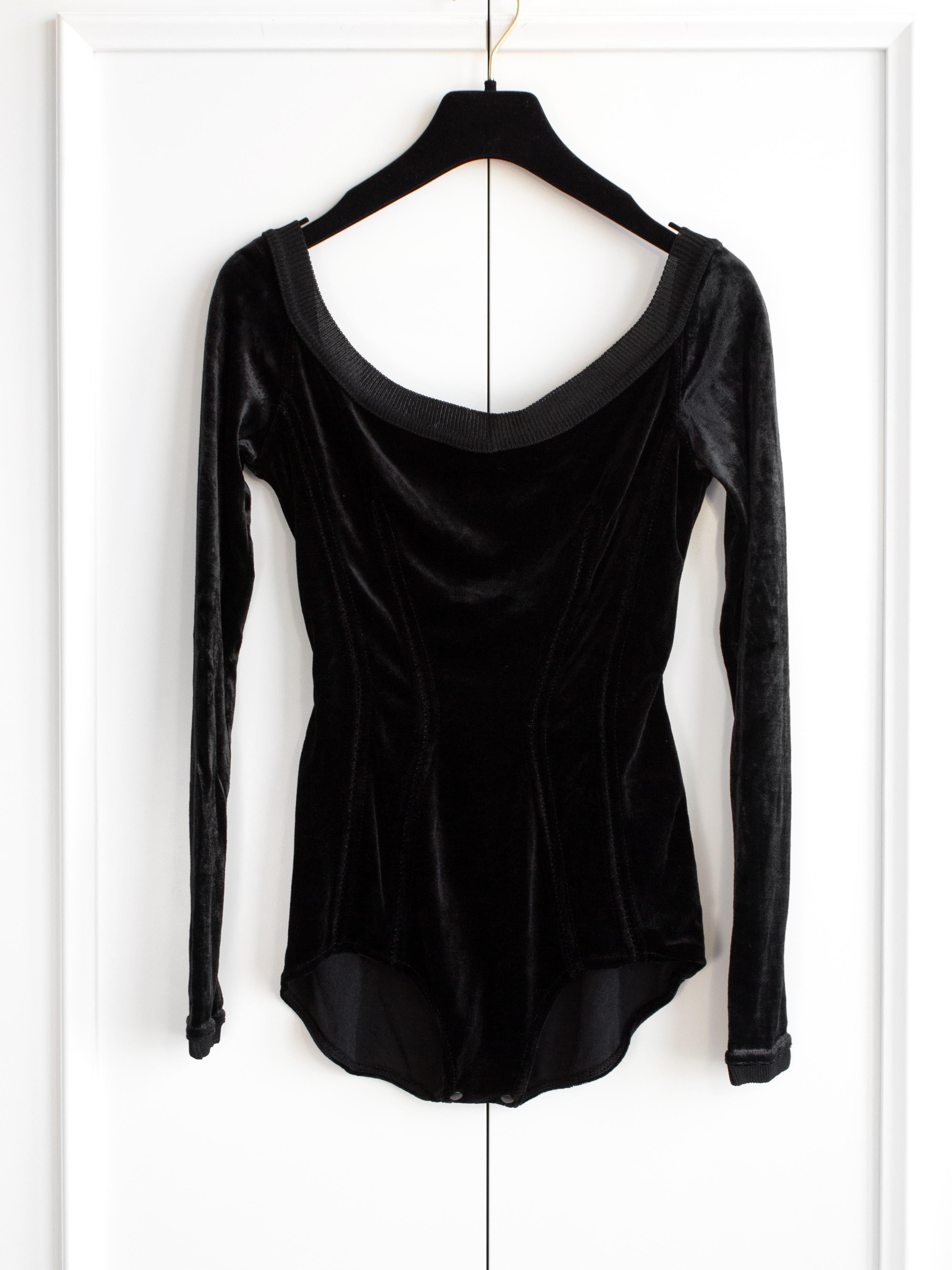 Alaia Vintage Autunno/Inverno 1988 - Body a collo alto in velluto nero In condizioni buone in vendita a Jersey City, NJ