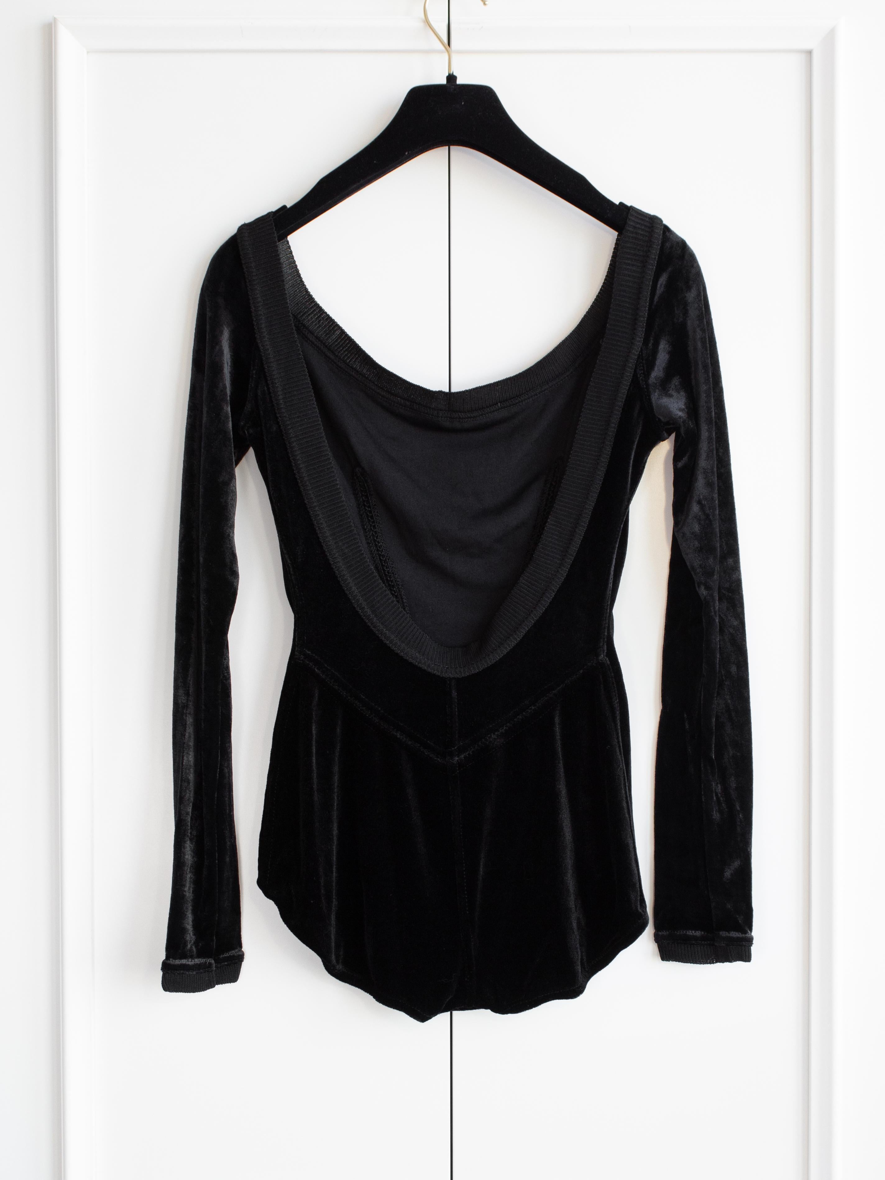 Donna Alaia Vintage Autunno/Inverno 1988 - Body a collo alto in velluto nero in vendita