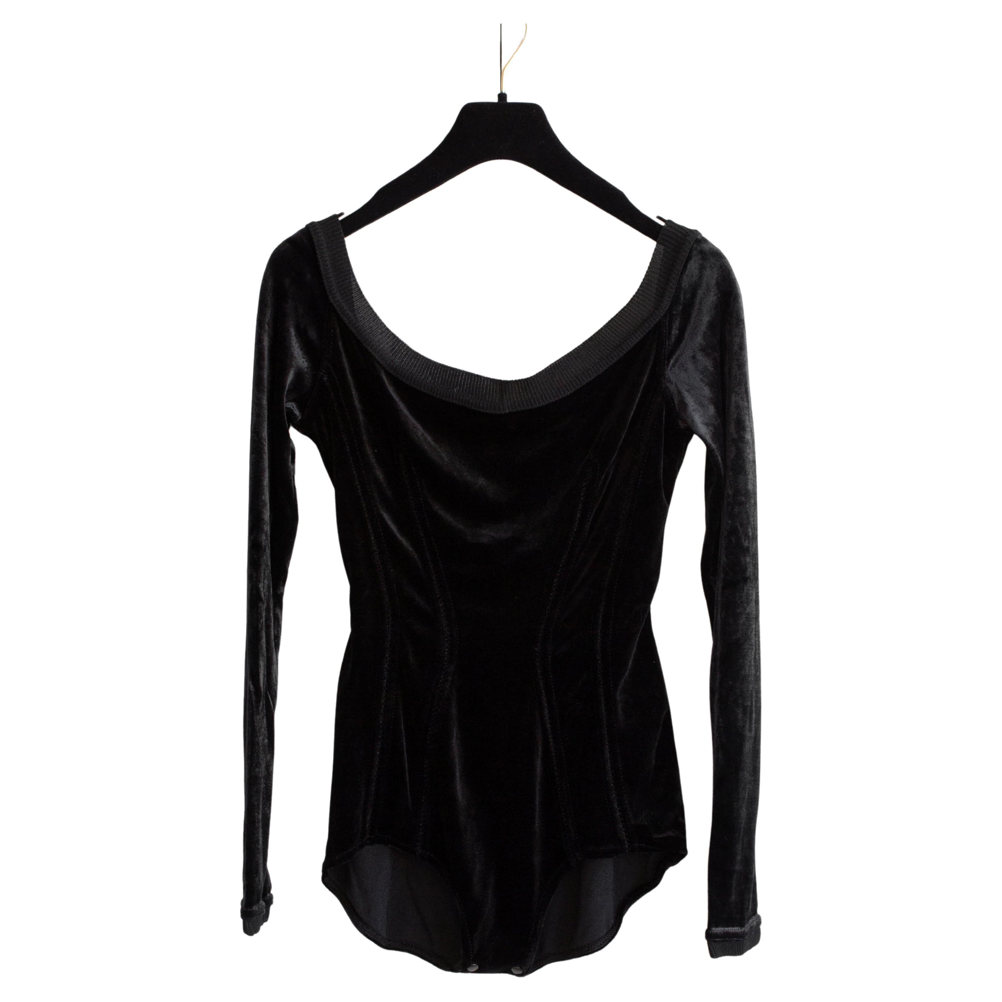 Alaia Vintage Fall/Winter 1988 Black Velvet Scoop Neck Bodysuit