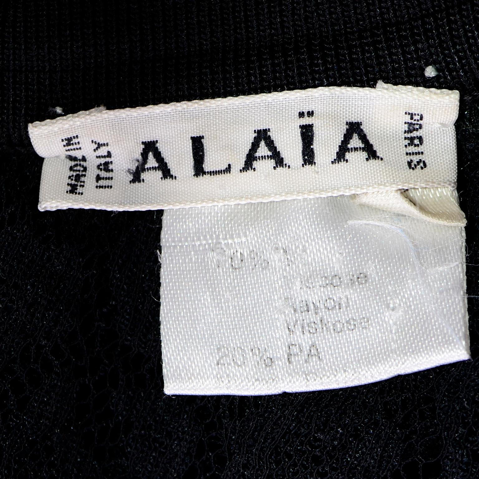 Alaia Vintage FW 1991 Runway Bodysuit in Black Sheer Animal Print Lace & Velvet 4