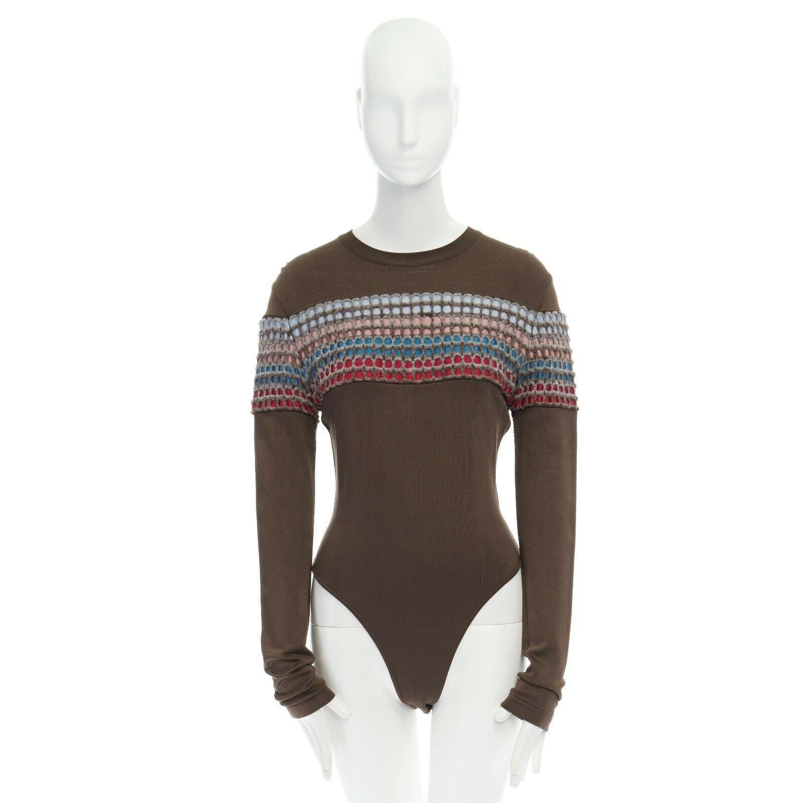 Black ALAIA Vintage multicolor grid knit band bodycon bodysuit rayon top S US4 UK8
