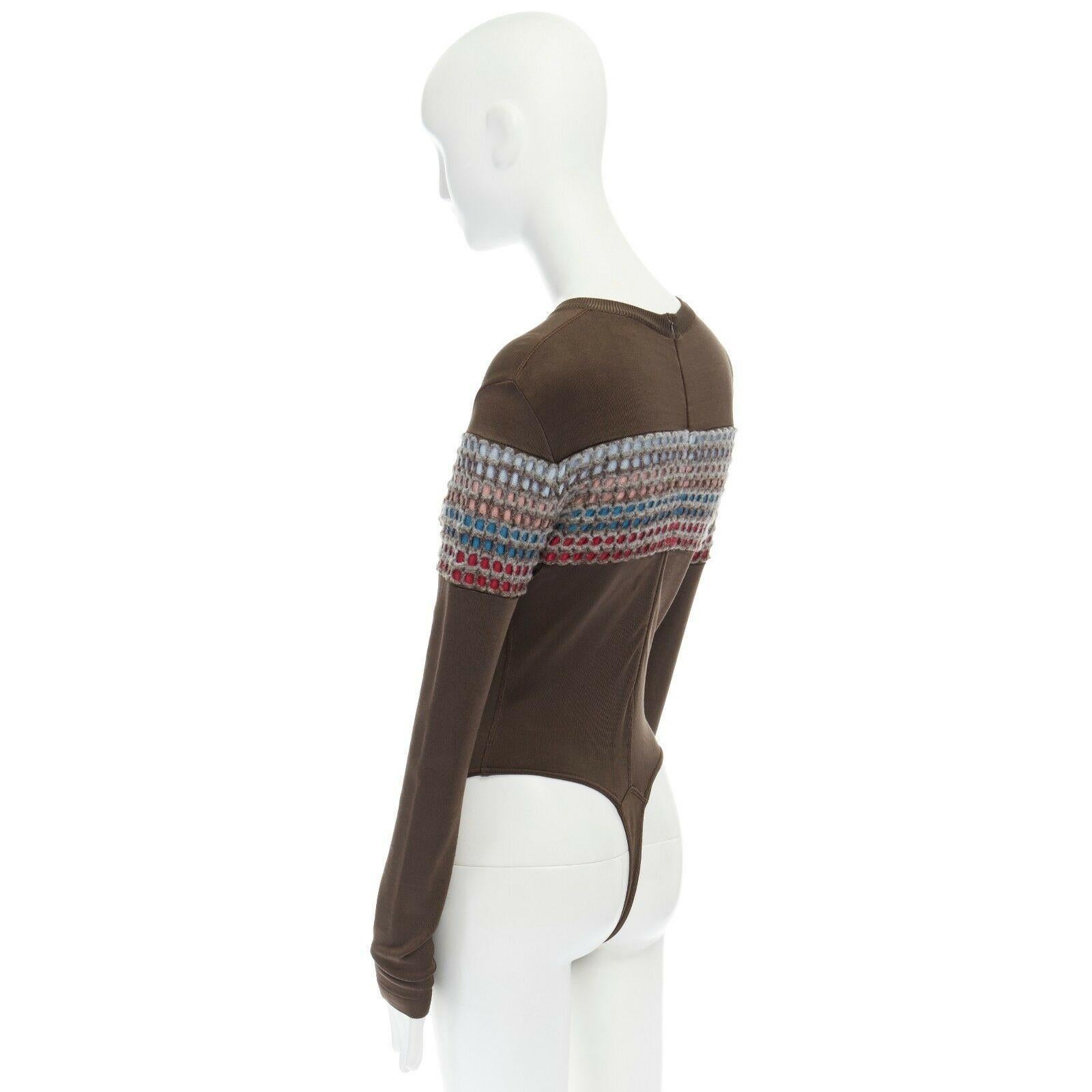 ALAIA Vintage multicolor grid knit band bodycon bodysuit rayon top S US4 UK8 1