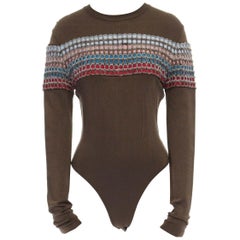 ALAIA Vintage multicolor grid knit band bodycon bodysuit rayon top S US4 UK8