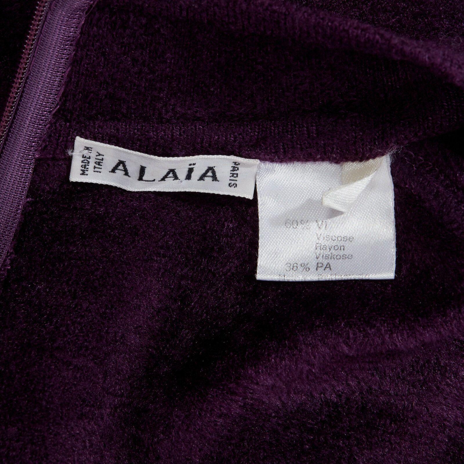 ALAIA Vintage purple chenille laddered seams bodycon stretch dress XS US2 UK8 7