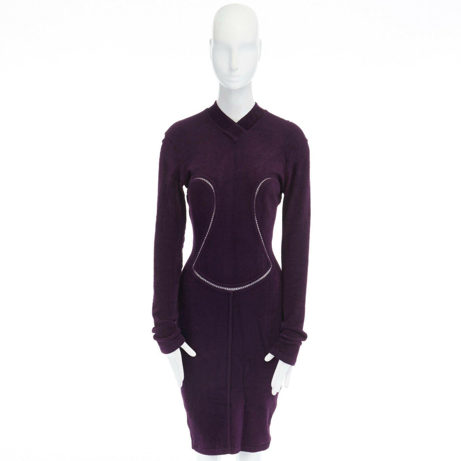 ALAIA Vintage purple chenille laddered seams bodycon stretch dress XS US2 UK8 In Excellent Condition In Hong Kong, NT