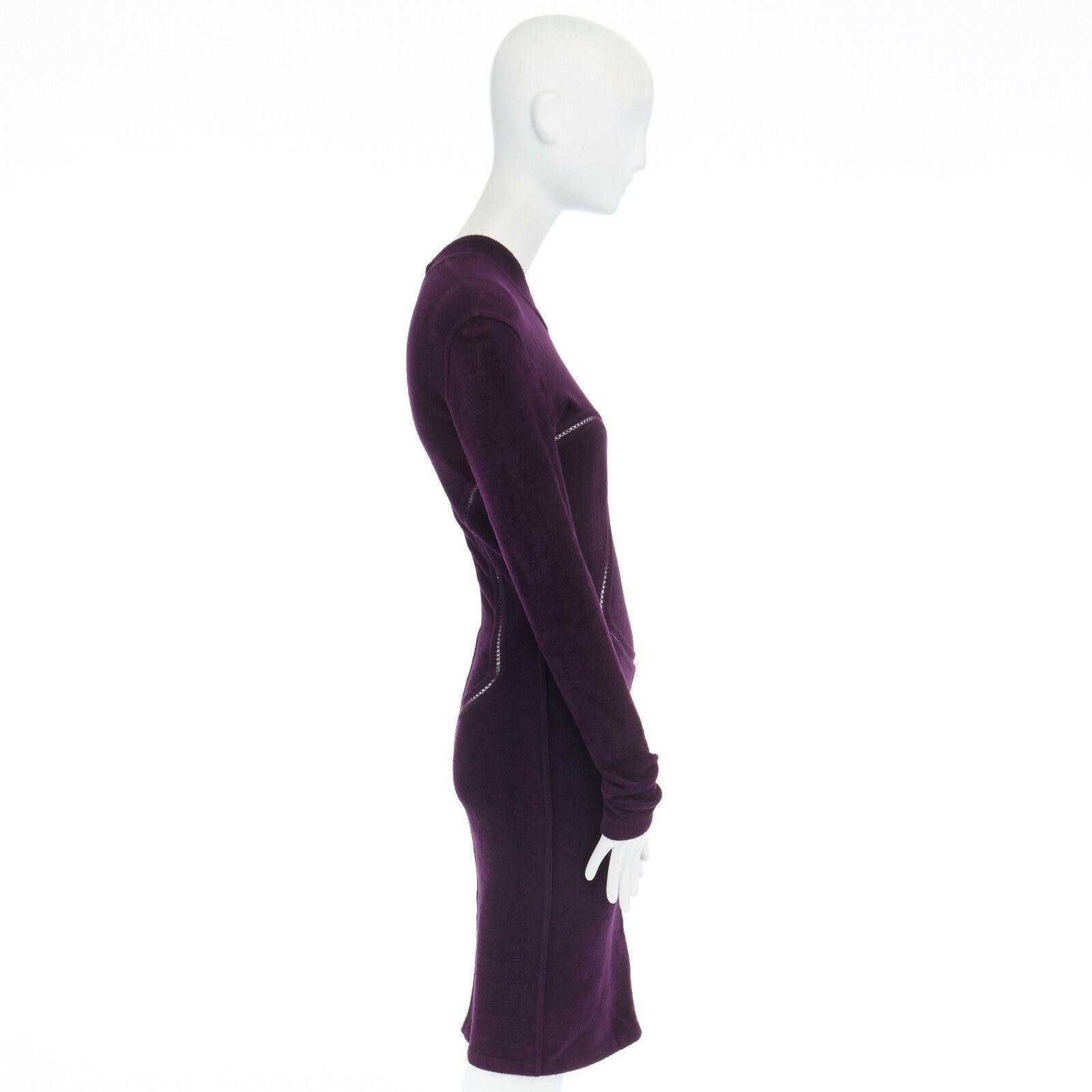 ALAIA Vintage purple chenille laddered seams bodycon stretch dress XS US2 UK8 1