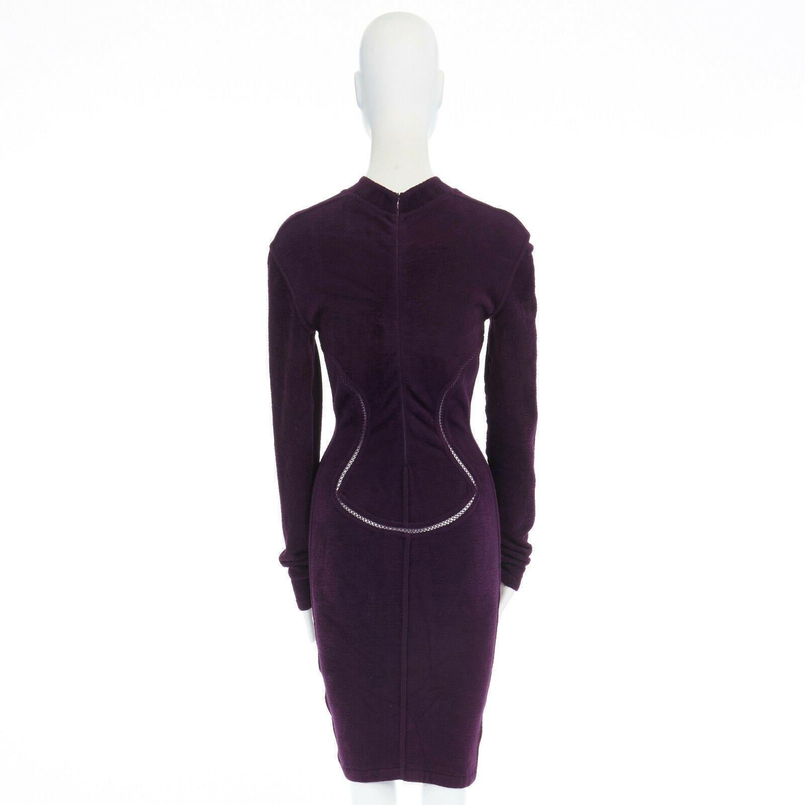 ALAIA Vintage purple chenille laddered seams bodycon stretch dress XS US2 UK8 2