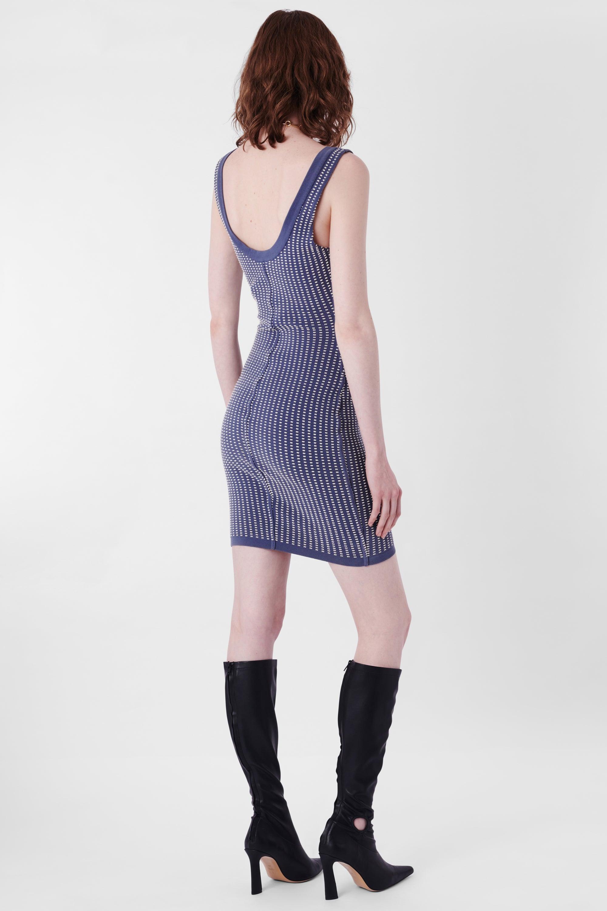 Alaia Vintage S/S 1990 Runway Blue Bodycon Dress Excellent état - En vente à London, GB