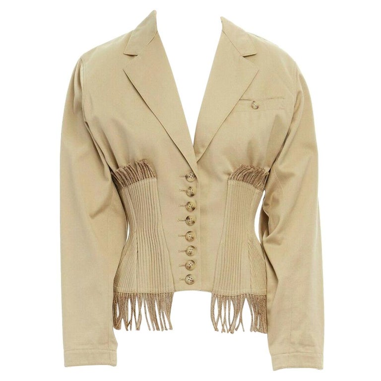 ALAIA Vintage SS1988 beige cord fringe hourglass corset jacket S FR36 ...