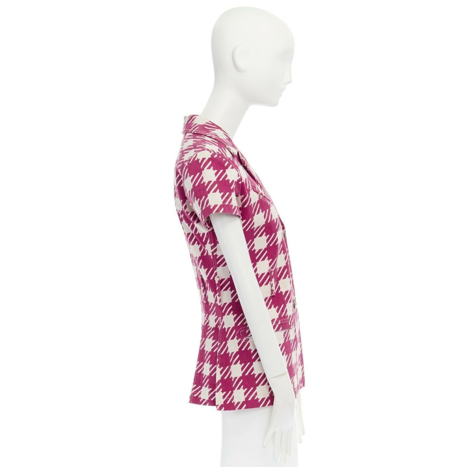 Beige ALAIA Vintage SS91 Tati red white checked denim fitted jacket M FR38 IT42 US6