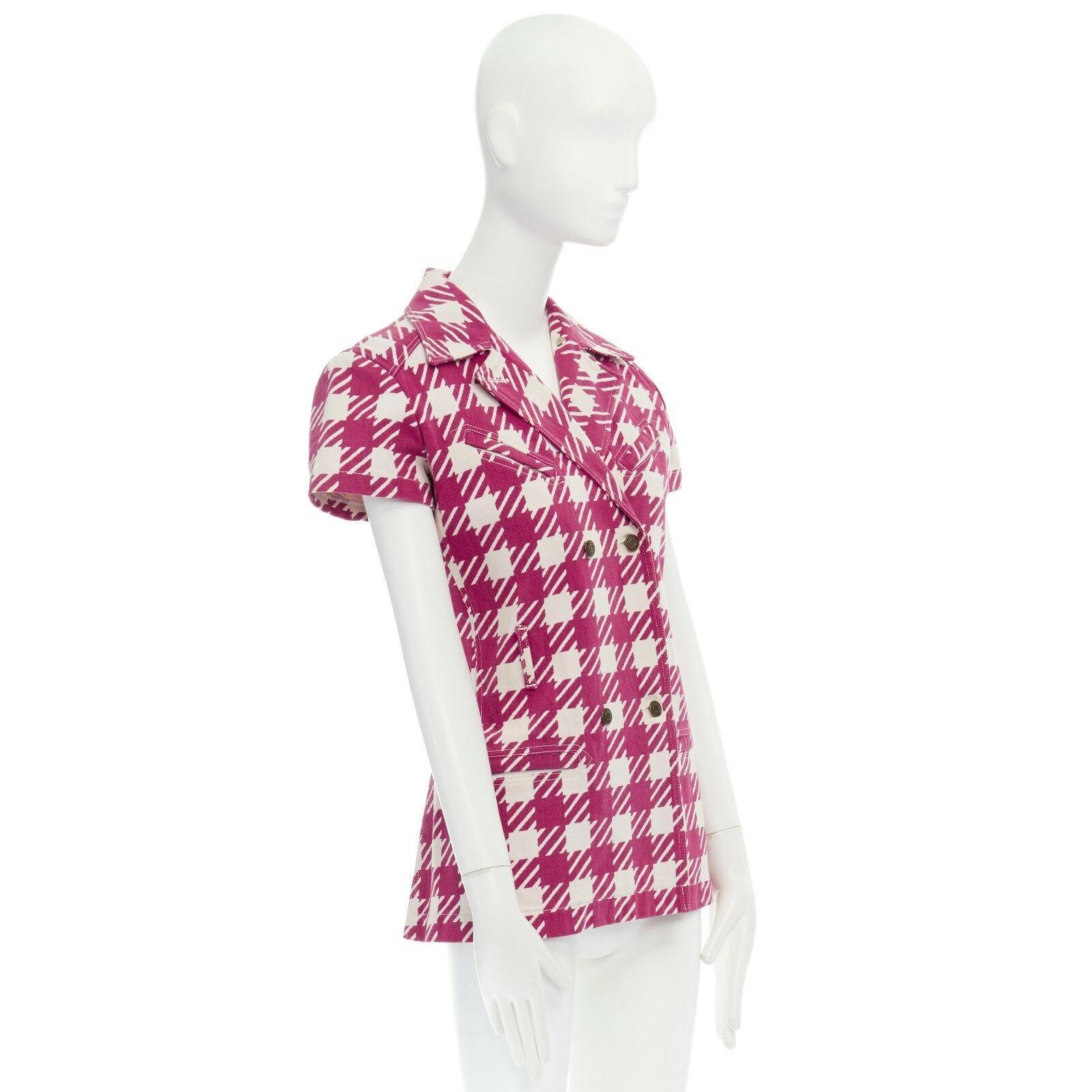 ALAIA Vintage SS91 Tati red white checked denim fitted jacket M FR38 IT42 US6 In Excellent Condition In Hong Kong, NT