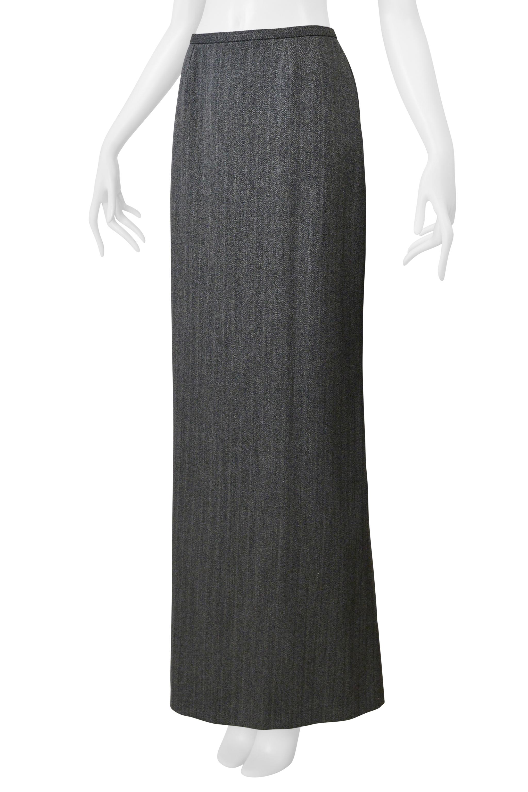Black Alaia Vintage Wool Grey Pinstripe Long Skirt For Sale