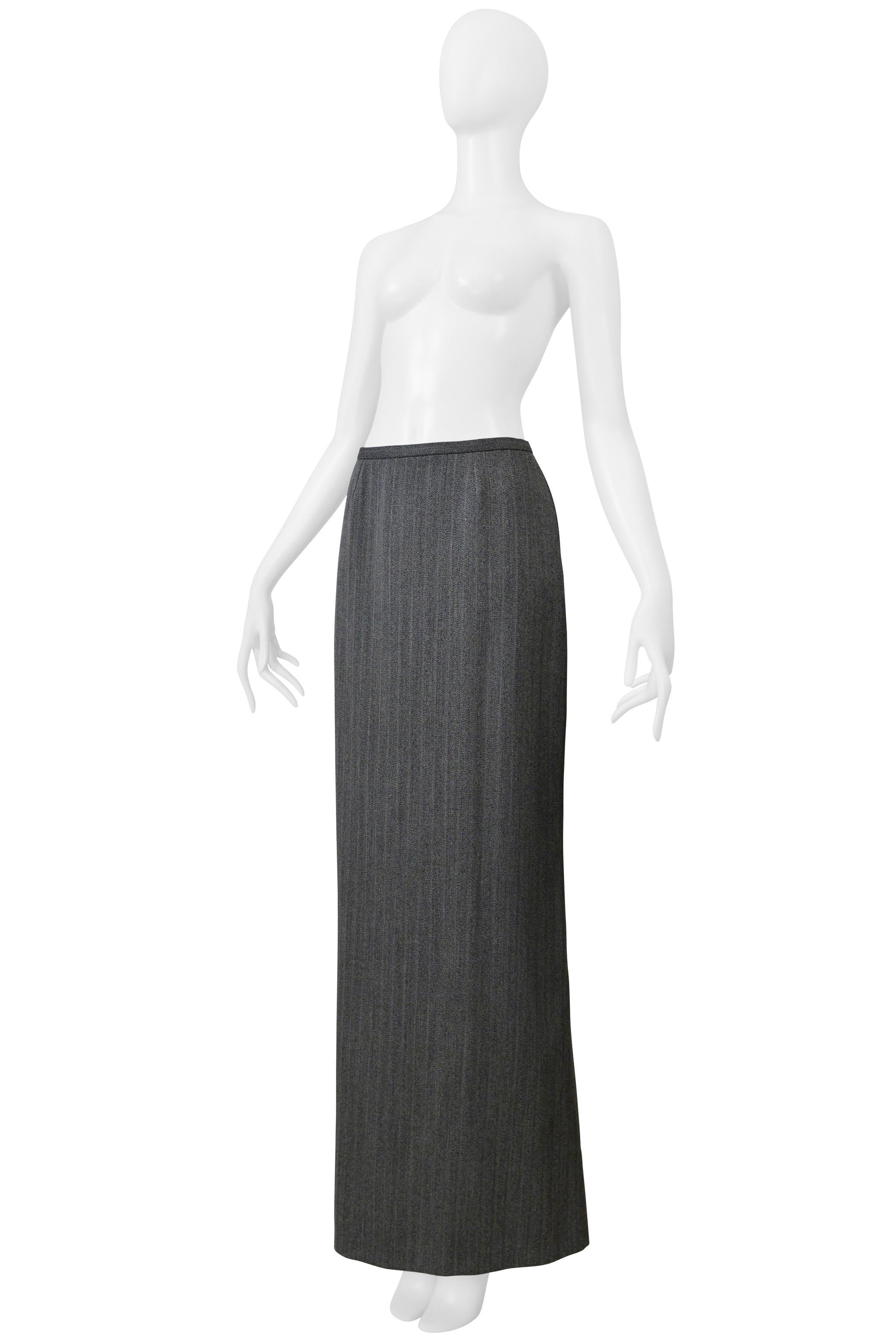 Alaia Vintage Wool Grey Pinstripe Long Skirt In Excellent Condition For Sale In Los Angeles, CA