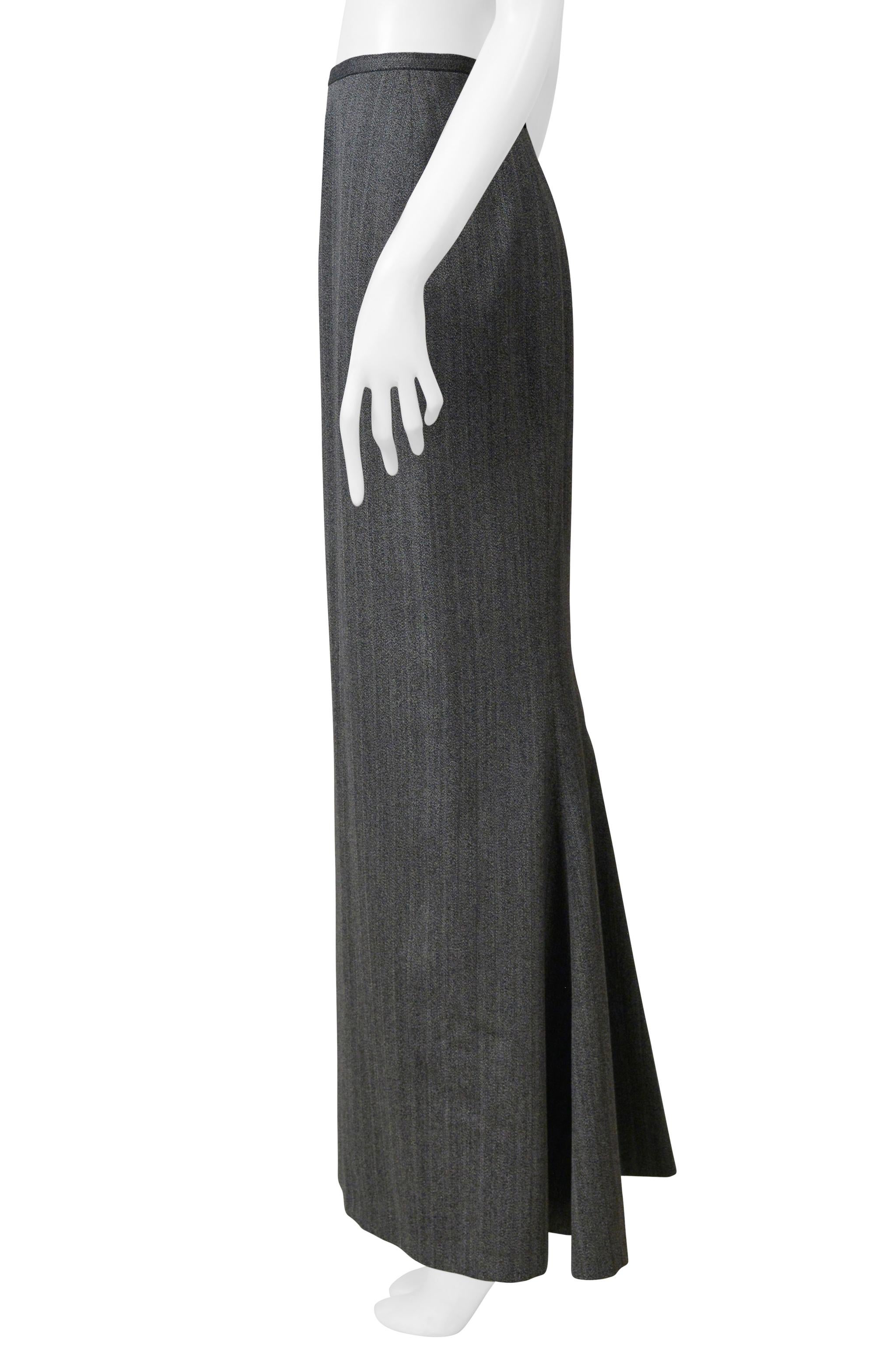 Women's Alaia Vintage Wool Grey Pinstripe Long Skirt For Sale