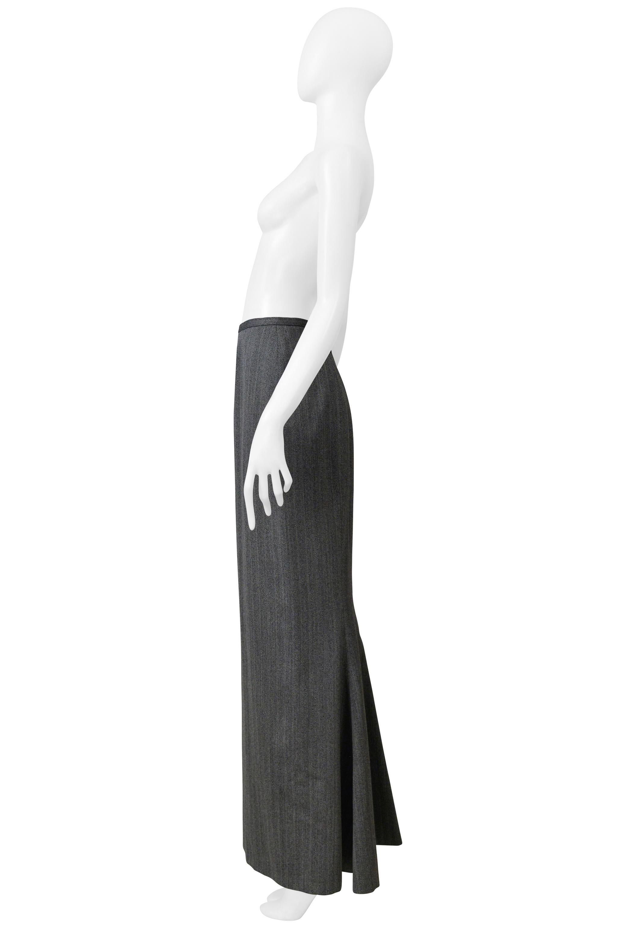Alaia Vintage Wool Grey Pinstripe Long Skirt For Sale 1