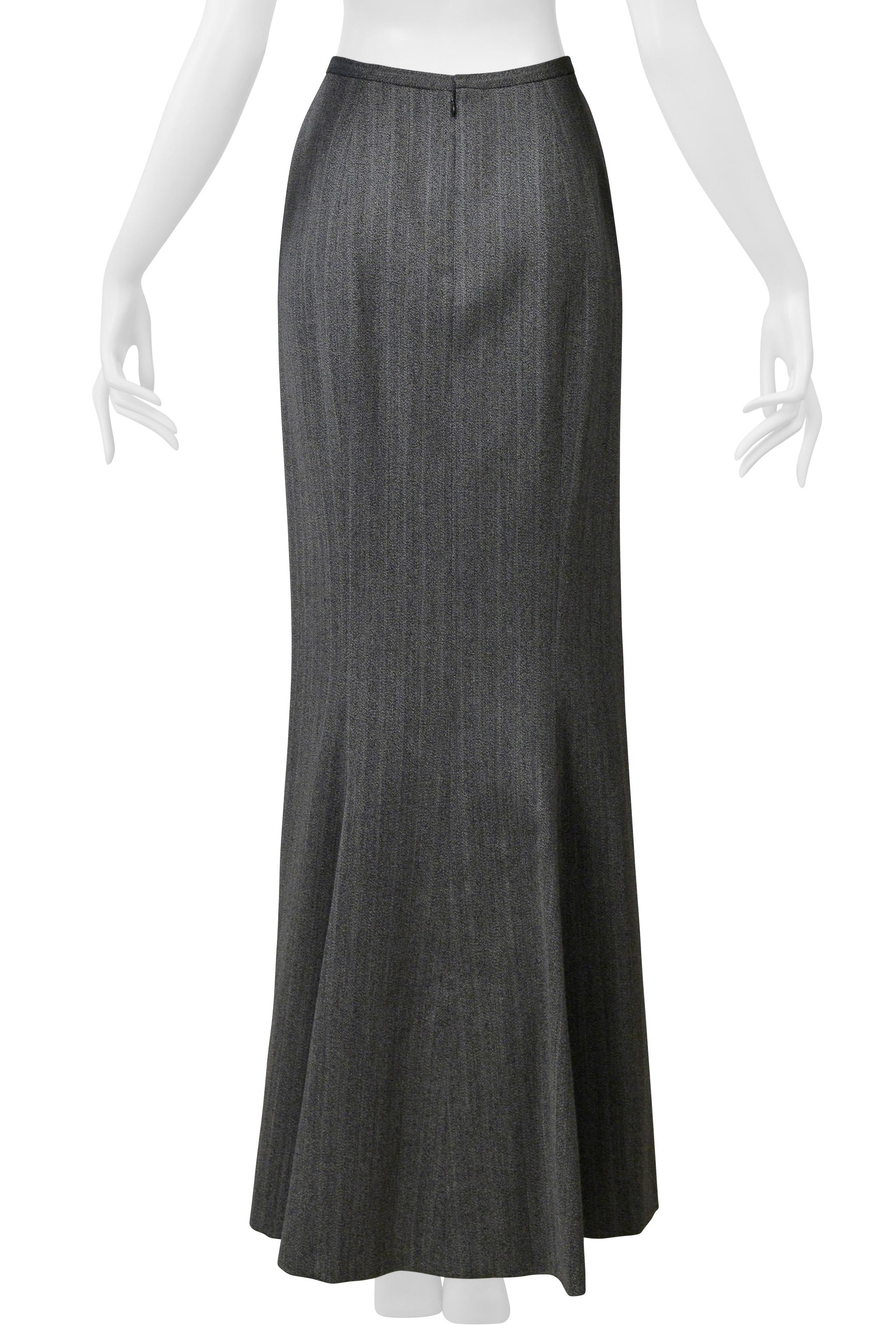Alaia Vintage Wool Grey Pinstripe Long Skirt For Sale 2