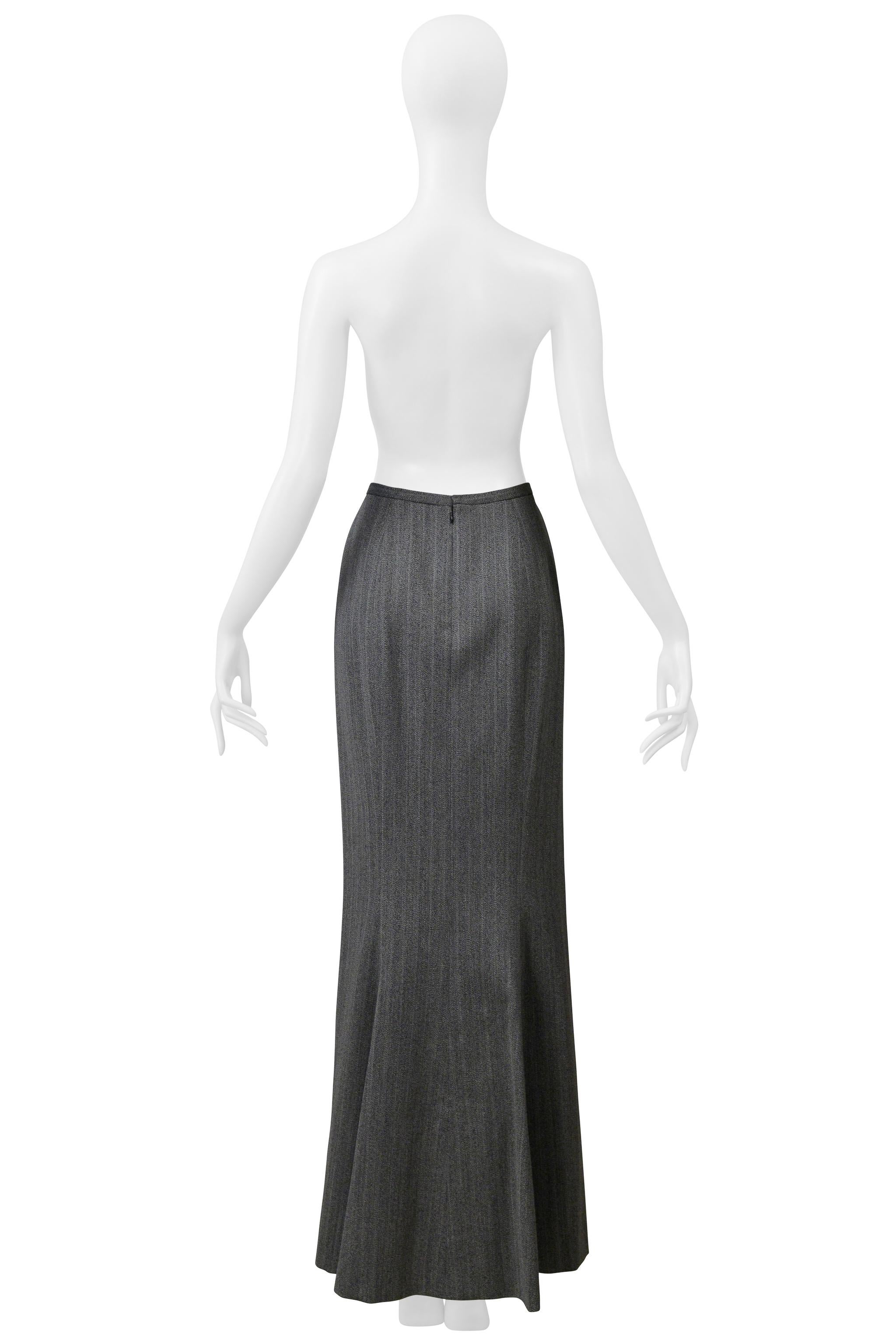 Alaia Vintage Wool Grey Pinstripe Long Skirt For Sale 3