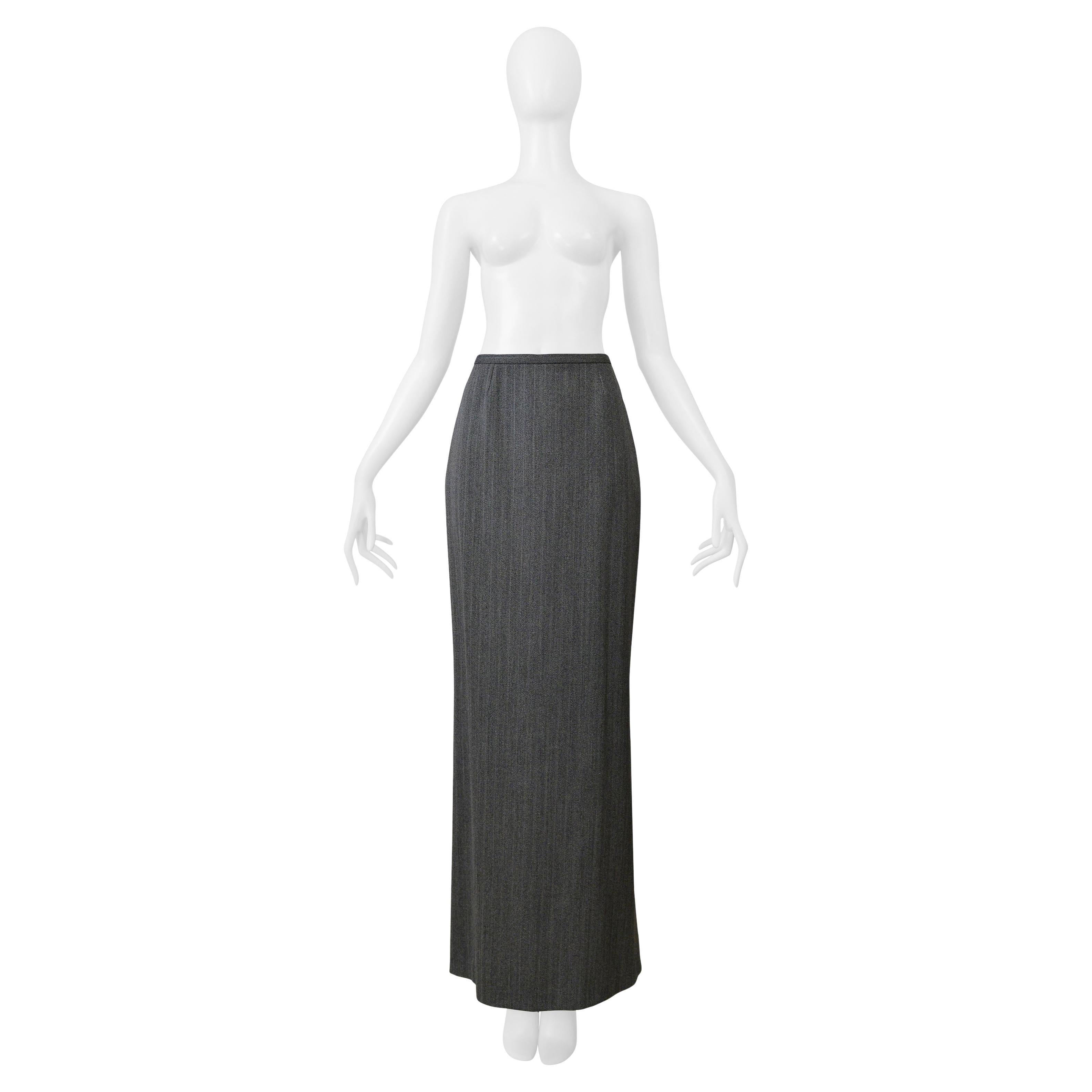 Alaia Vintage Wool Grey Pinstripe Long Skirt For Sale