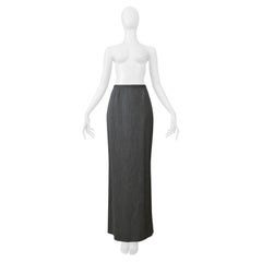 Alaia Vintage Wool Grey Pinstripe Long Skirt