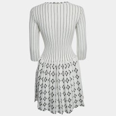 Alaia White/ Black Intarsia Stretch Knit Flared Midi Dress M